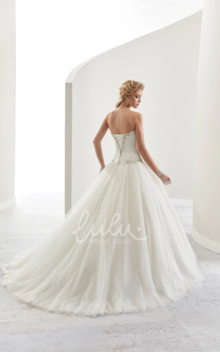 A-Line Sweetheart Bridal Gown with Beaded Details and Brush Train