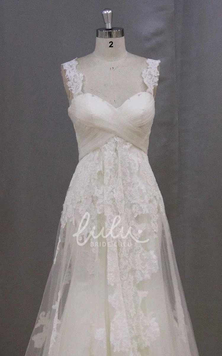 Empire Waist Lace A-Line Wedding Dress with Sleeveless Design