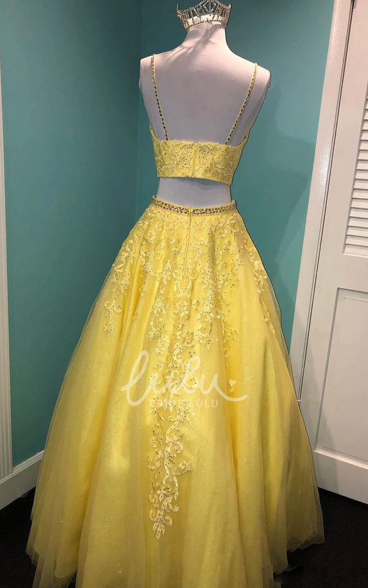 Sleeveless Tulle Prom Dress with Beading Two Piece Unique Dress