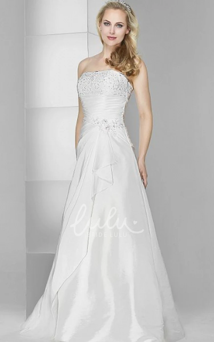 Beaded A-Line Wedding Dress with Ruched and Draped Stretched Satin Fabric