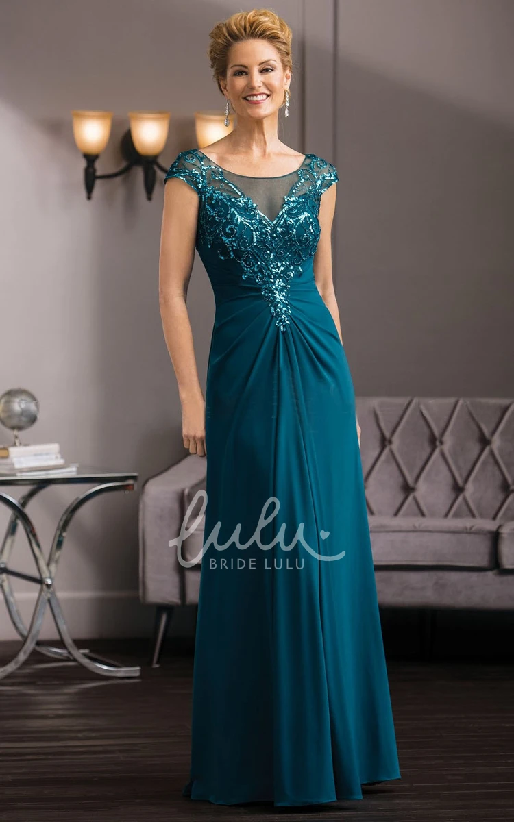 Sequined Cap-Sleeved Long Gown With Illusion Back Modern Prom Dress