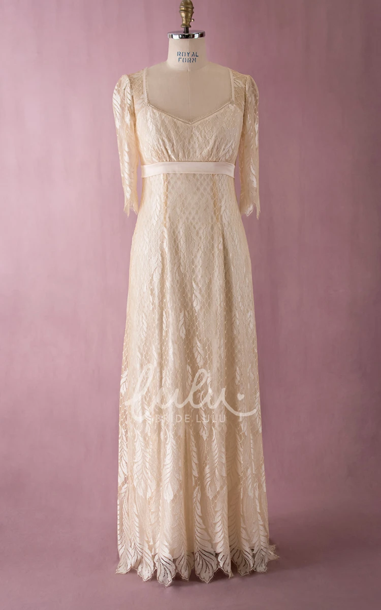 V-Neck Lace Dress with Half Sleeves and Simple Design