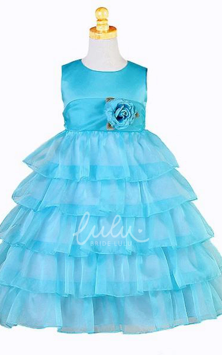 Elegant Tiered Flower Girl Dress with Organza Skirt Sleeveless