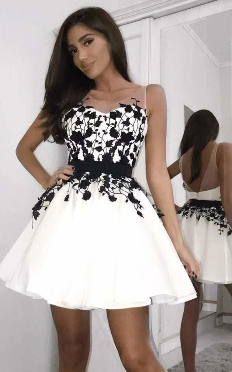 Satin A Line Sweetheart Sleeveless Homecoming Dress with Appliques