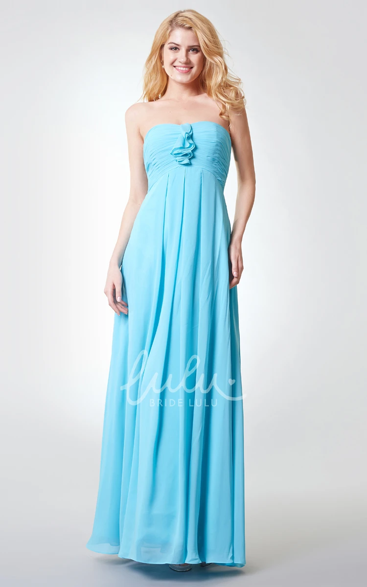 Strapless A-line Chiffon Dress with Pleats Flowy Prom Dress