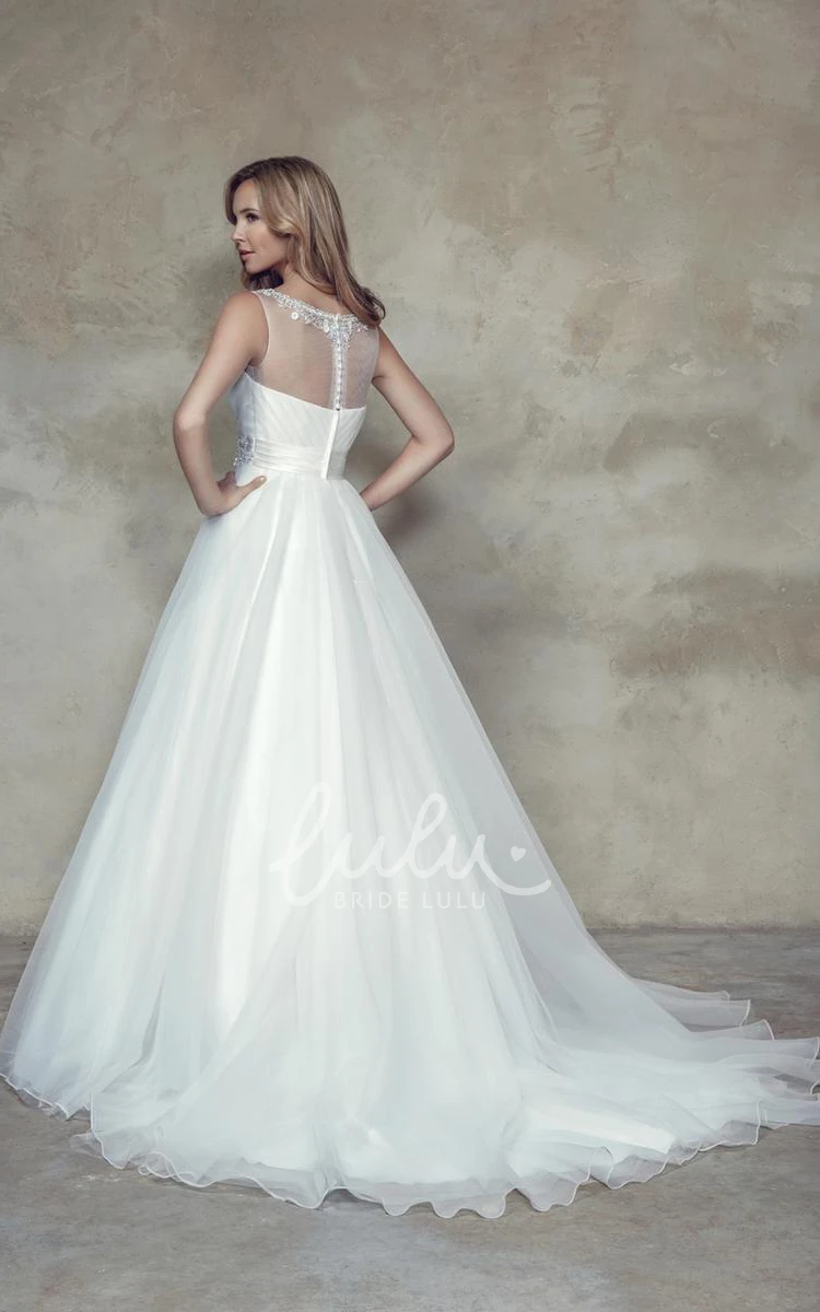 Beaded Tulle Wedding Dress with Criss-Cross Back and Floral Accents A-Line Maxi Dress