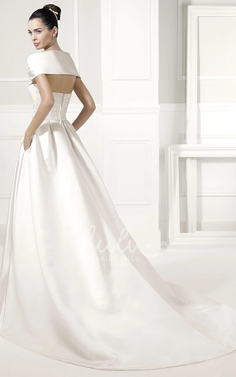 Off-Shoulder Taffeta Wedding Dress with Belt Unique Style