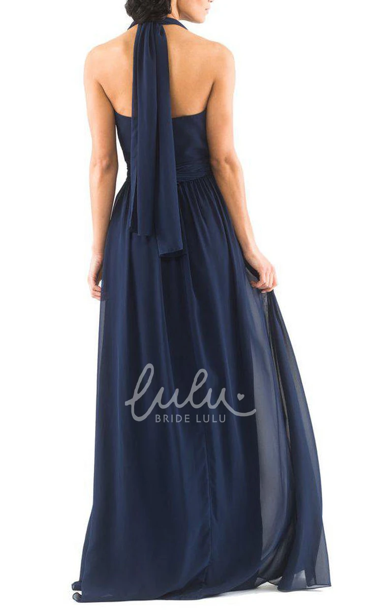 Bridesmaid Chiffon Halter Dress with Sash in Long Length