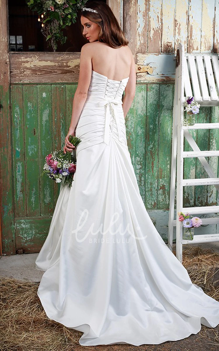 Jeweled Satin Wedding Dress A-Line Sweetheart Side-Draped