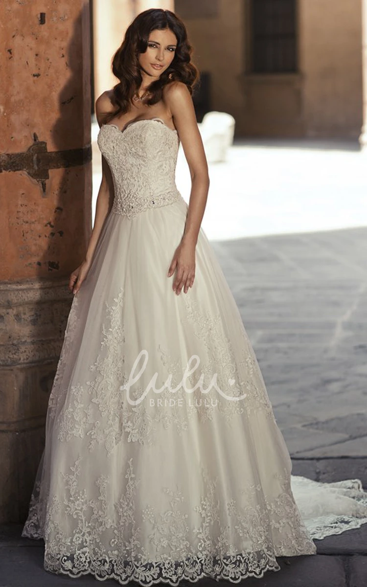 Sweetheart A-Line Wedding Dress with Appliqued Lace & Waist Jewellery