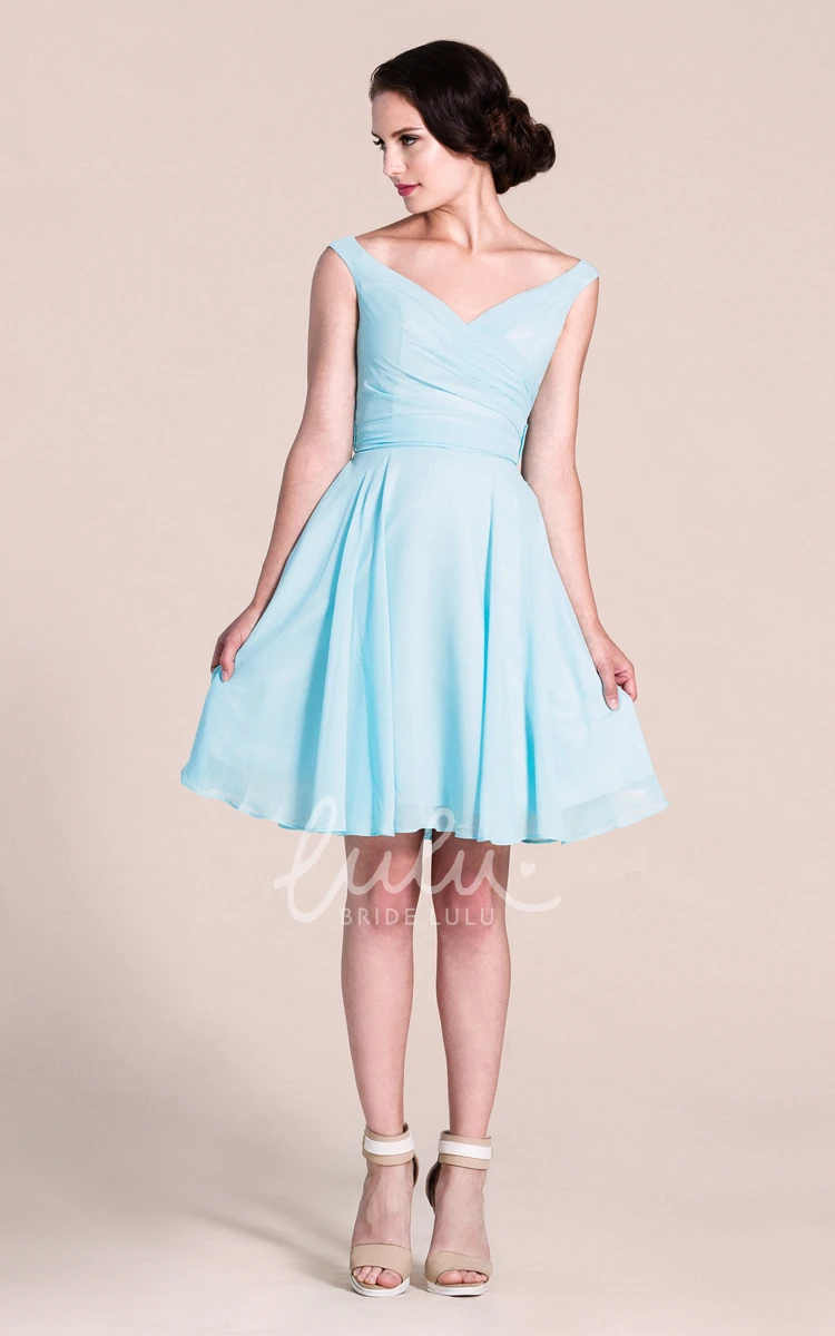 Short A-line Dress with V-neck and Bow Tie