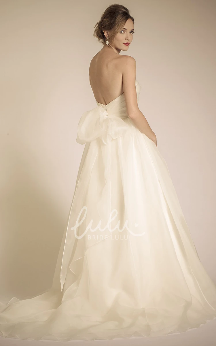 Organza Ball Gown Wedding Dress Empire Strapless Maxi with Ruching and Deep-V Back