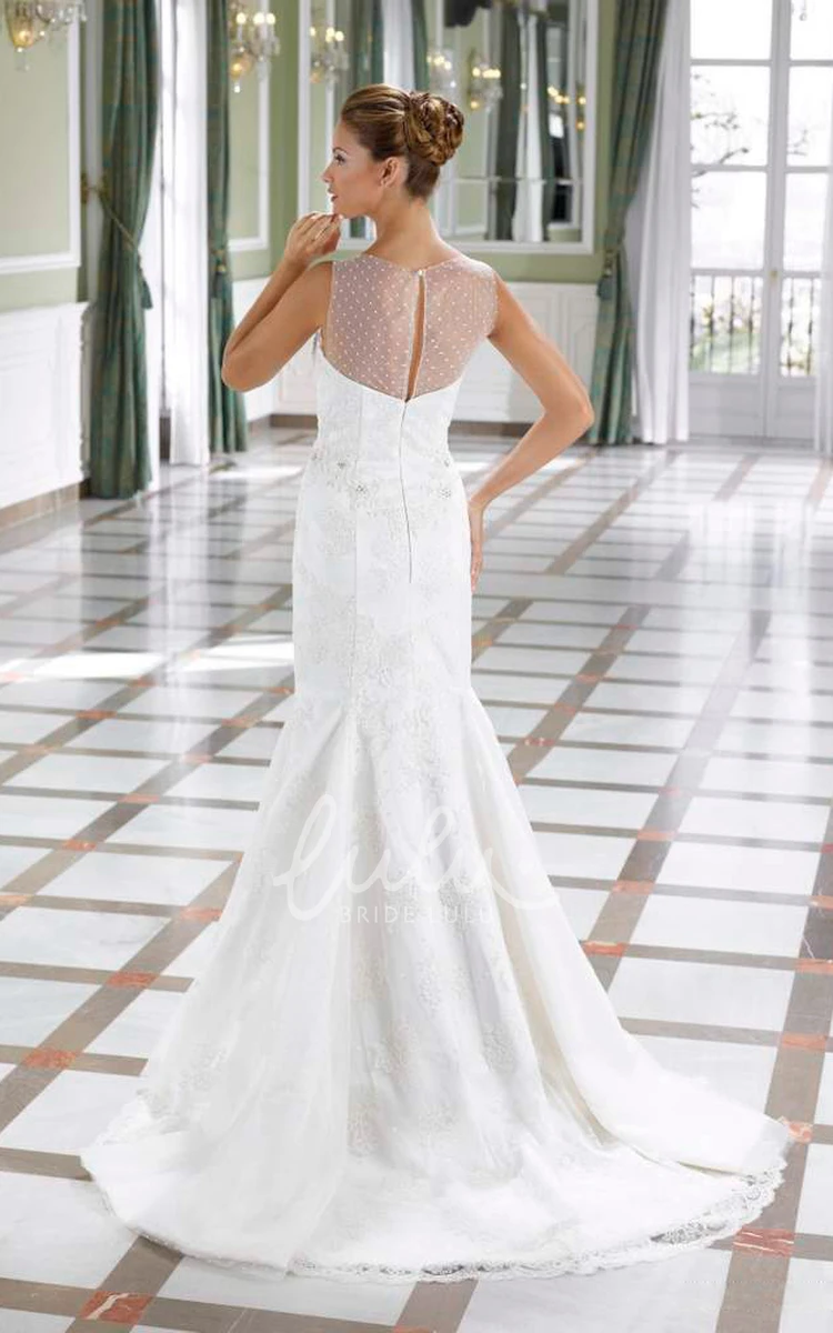 Sleeveless Lace Mermaid Wedding Dress with Illusion Back and Court Train Bateau