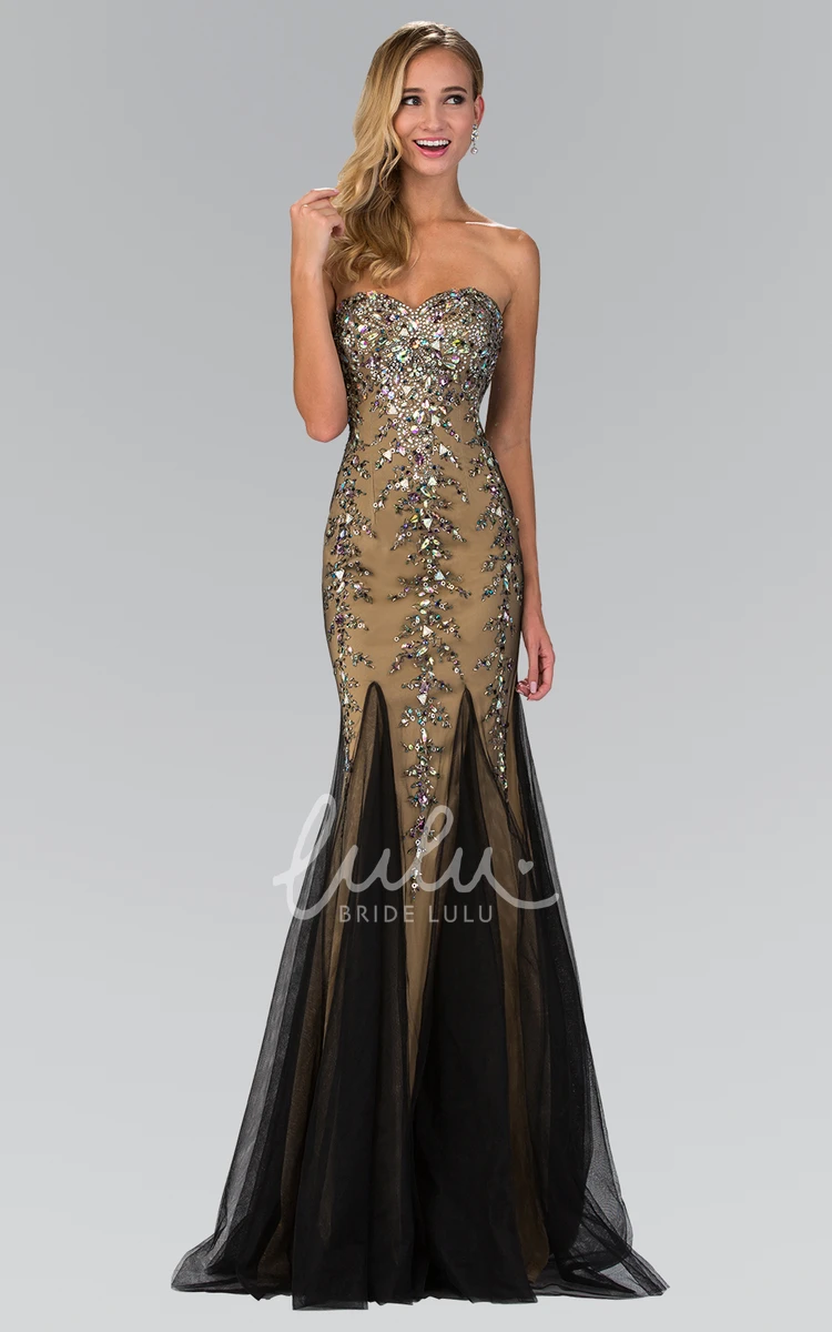 Sweetheart Tulle Maxi Formal Dress with Corset Back Crystal Detailing and Pleats in Sheath Style