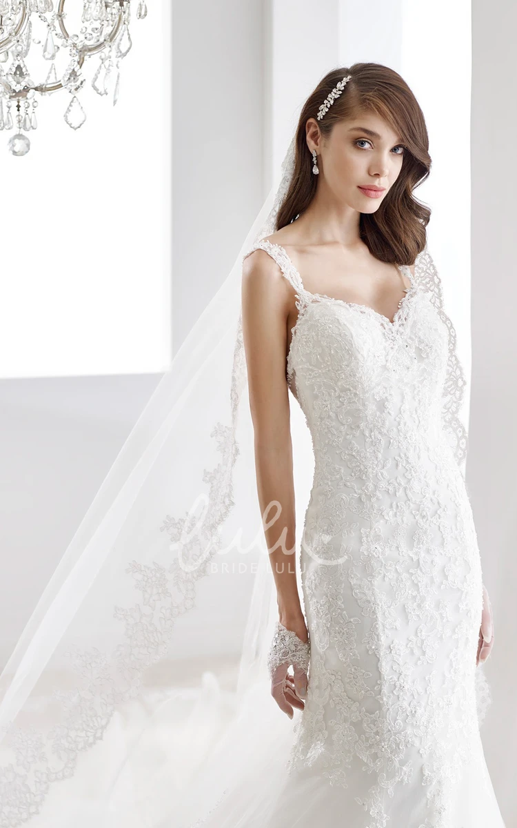 A-Line Pleated Lace Gown with Pearl Belt and Brush Train Pearl Belt A-Line Lace Wedding Dress