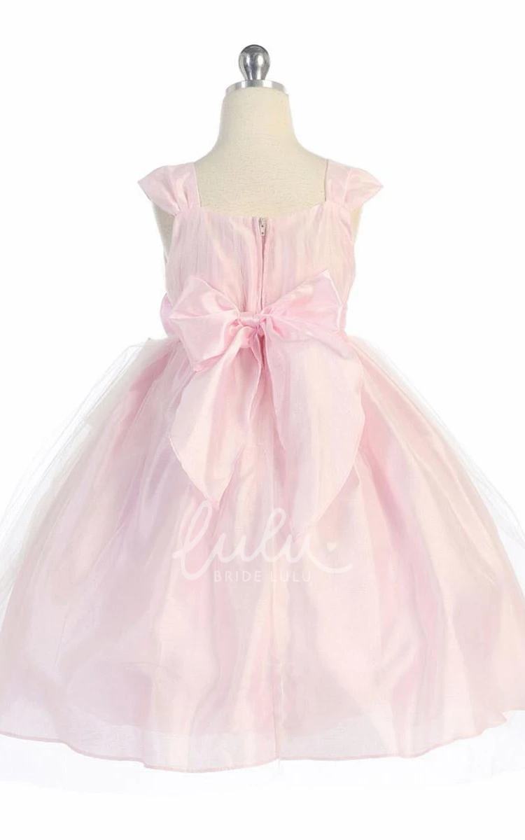 Empire Tulle Flower Girl Dress Tea-Length Tiered Style with Straps