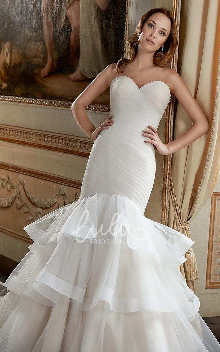 Tiered Tulle Mermaid Wedding Dress with Sweetheart Neckline and Criss Cross Back