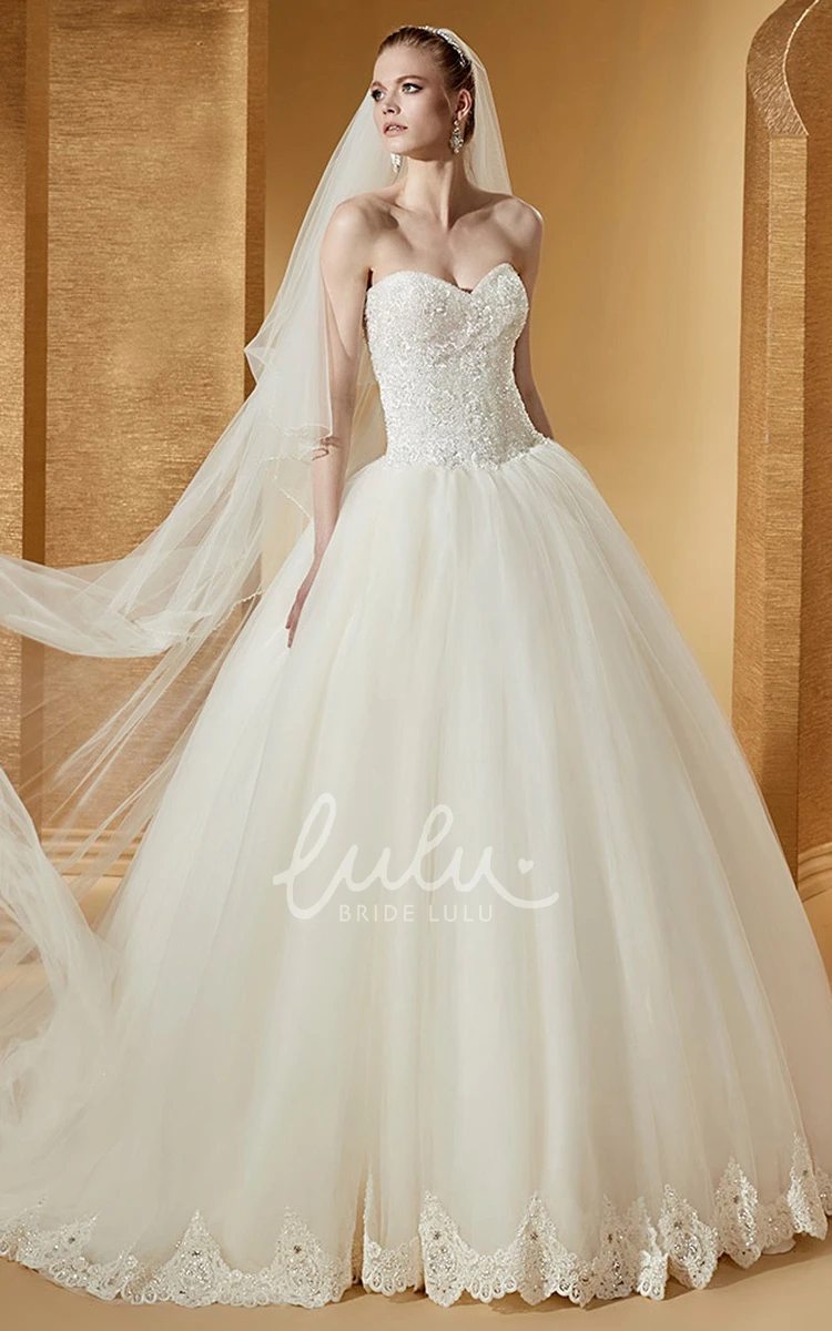 Sweetheart Ball Gown with Unique Corset and Brush Train Wedding Dress