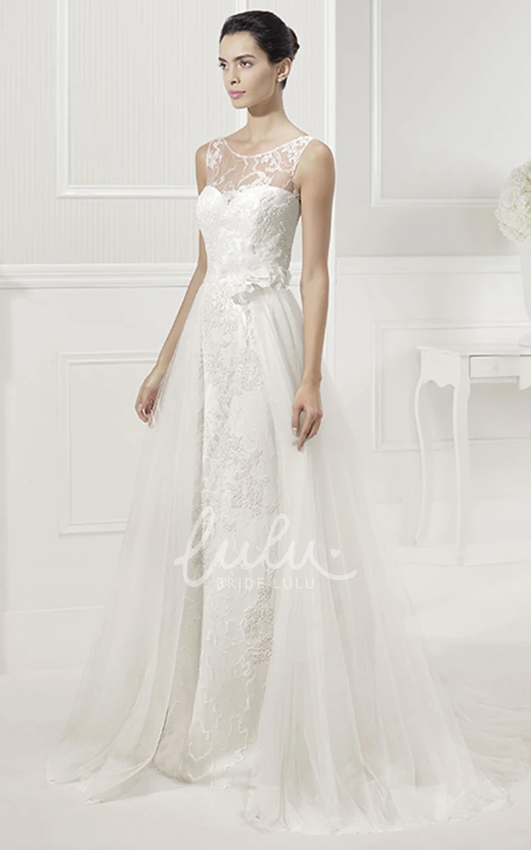 A-Line Tulle Wedding Dress with Jewel Neckline Lace and V-Back