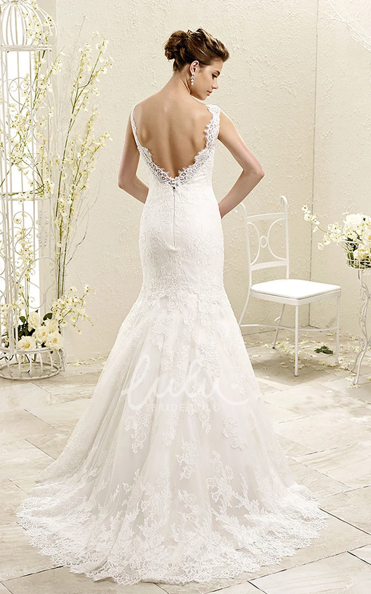 Lace Mermaid Wedding Dress with Waist Jewelry Floor-Length V-Neck Sleeveless