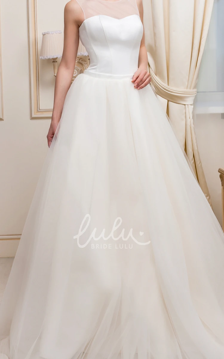 Tulle&Satin Floor-Length Wedding Dress A-Line Scoop-Neck