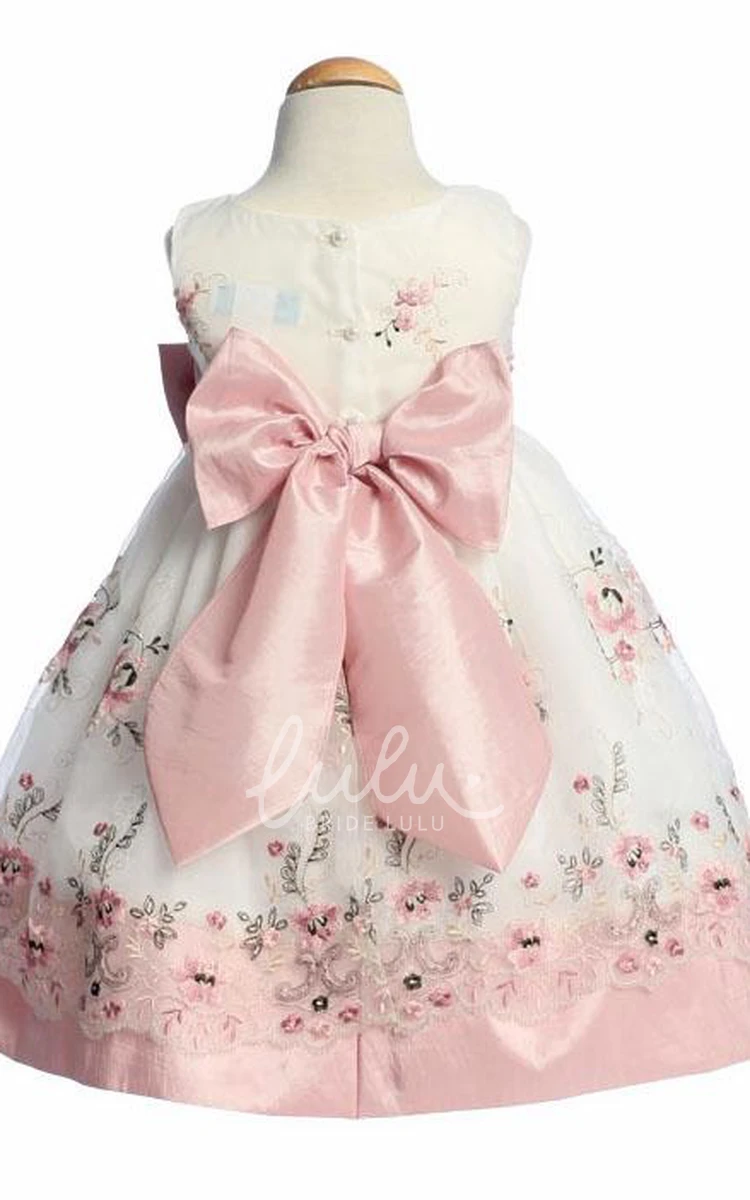 Bowed Taffeta Tea-Length Flower Girl Dress Simple