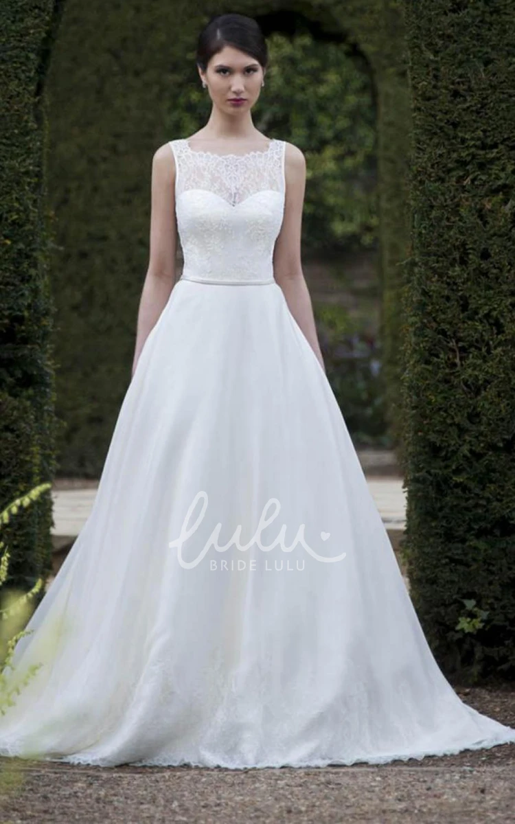 Chiffon A-Line Wedding Dress with Appliques Sleeveless Square-Neck Flowy Wedding Dress