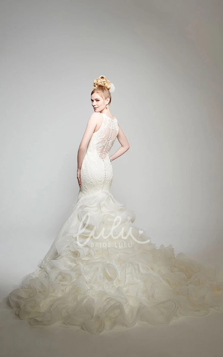 Jewel Lace Mermaid Wedding Dress with Illusion Back Sleeveless Appliqued Dress