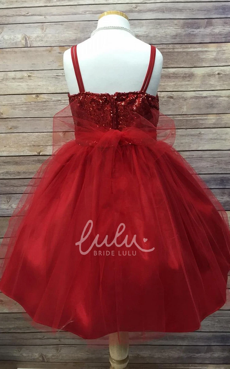 Spaghetti Tea-Length Sequin Tulle Flower Girl Dress