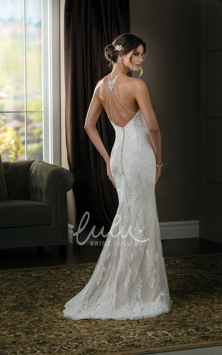 Illusion Neck Mermaid Wedding Dress with Appliques and Sleeveless Design