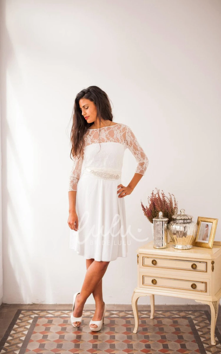 White Lace Civil Wedding Dress with Short Sleeves Elegant Bridal Gown