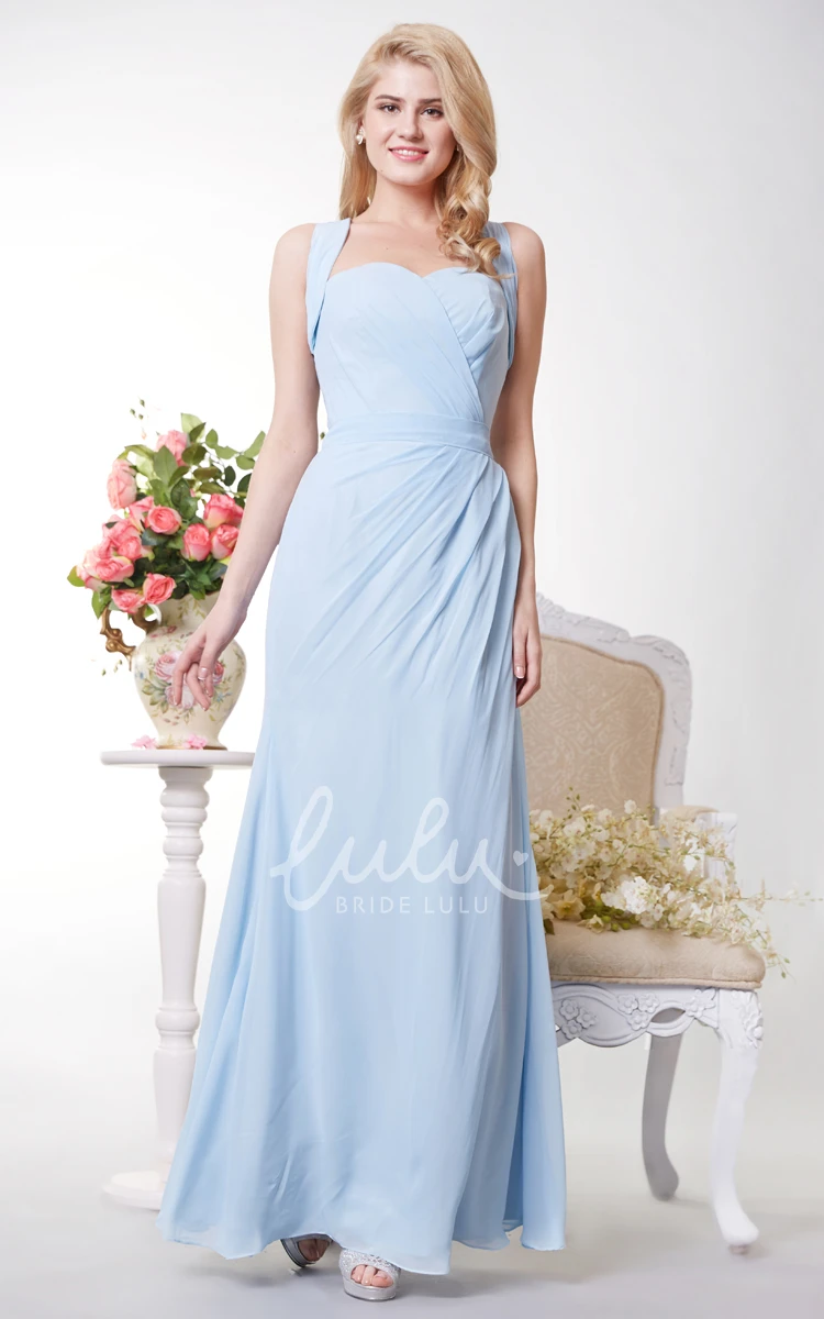 Side Draped Sheath Chiffon Bridesmaid Dress with Crisscross Back Simple & Beachy