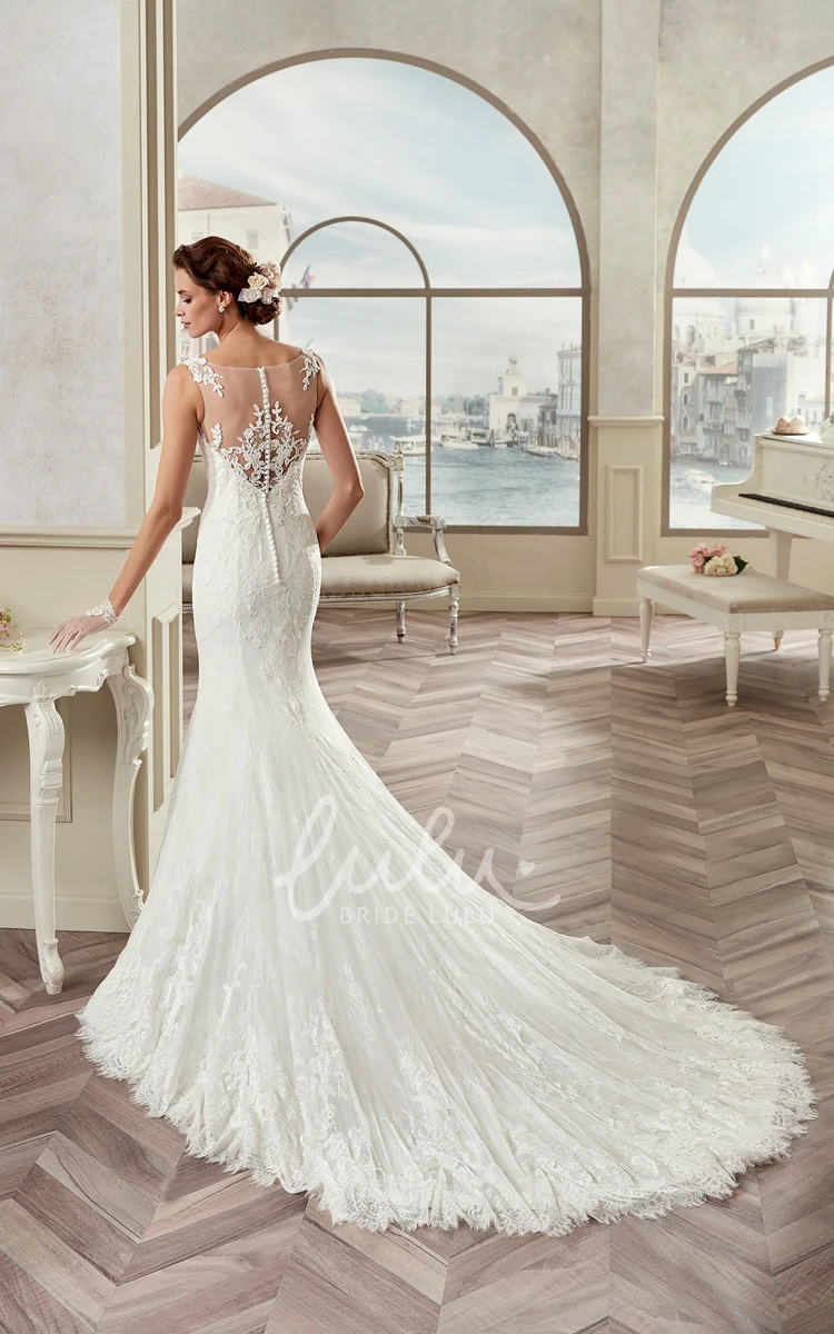 Appliques Straps Sweetheart Mermaid Bridal Gown with Court Train