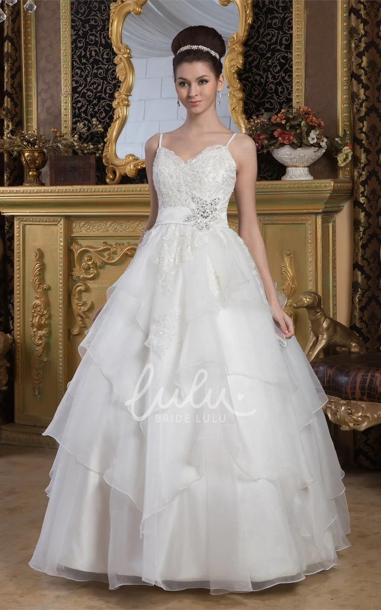 Organza Ball Gown Wedding Dress with Lace and Beading Spaghetti Straps and Unique