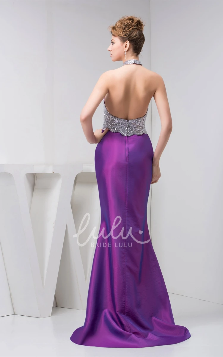 Halter Sleeveless Satin Mermaid Prom Dress with Sequins Elegant Dress