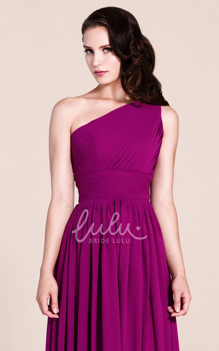 One-Shoulder Chiffon Bridesmaid Dress with Pleats Simple Empire