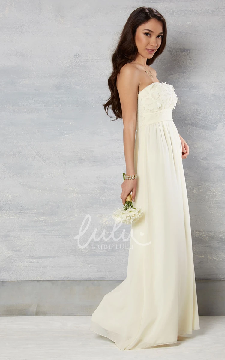 Floral Chiffon Sheath Wedding Dress with Pleats Sleeveless Floor-Length