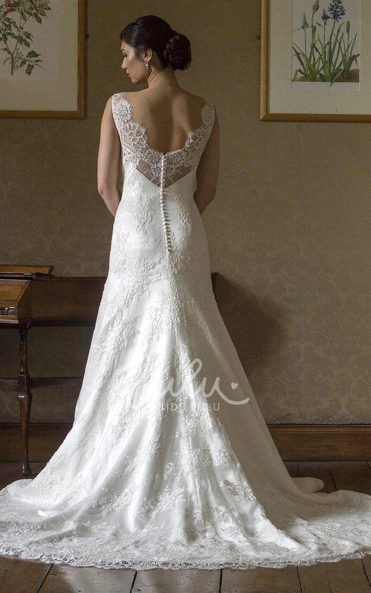 Appliqued Mermaid Lace Wedding Dress with Bateau-Neck