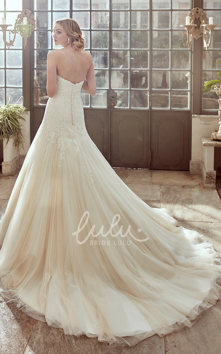 Sweetheart Tulle Wedding Dress with Pleated Skirt and Drop Waist Romantic Bridal Gown