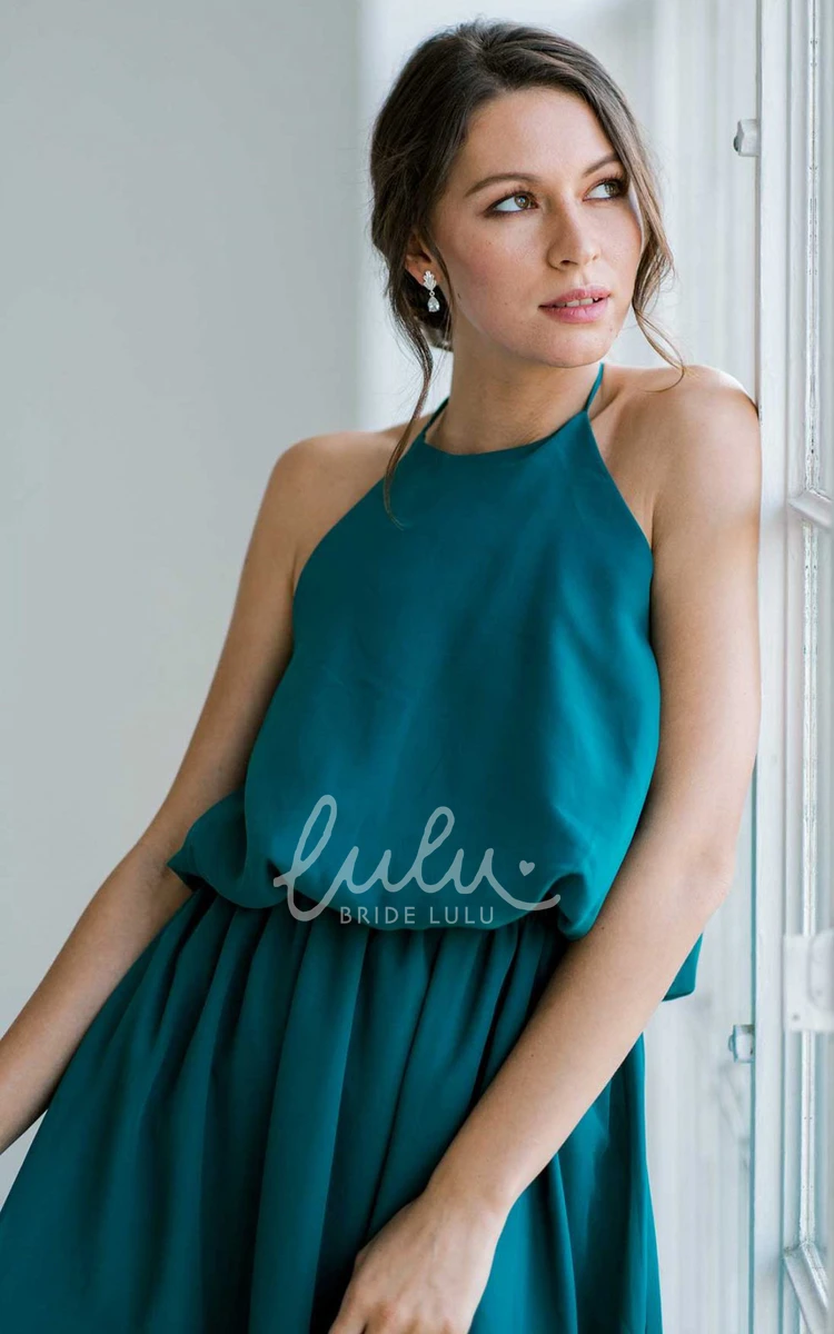 Sexy A-Line Chiffon Halter Neck Bridesmaid Dress with Split Front