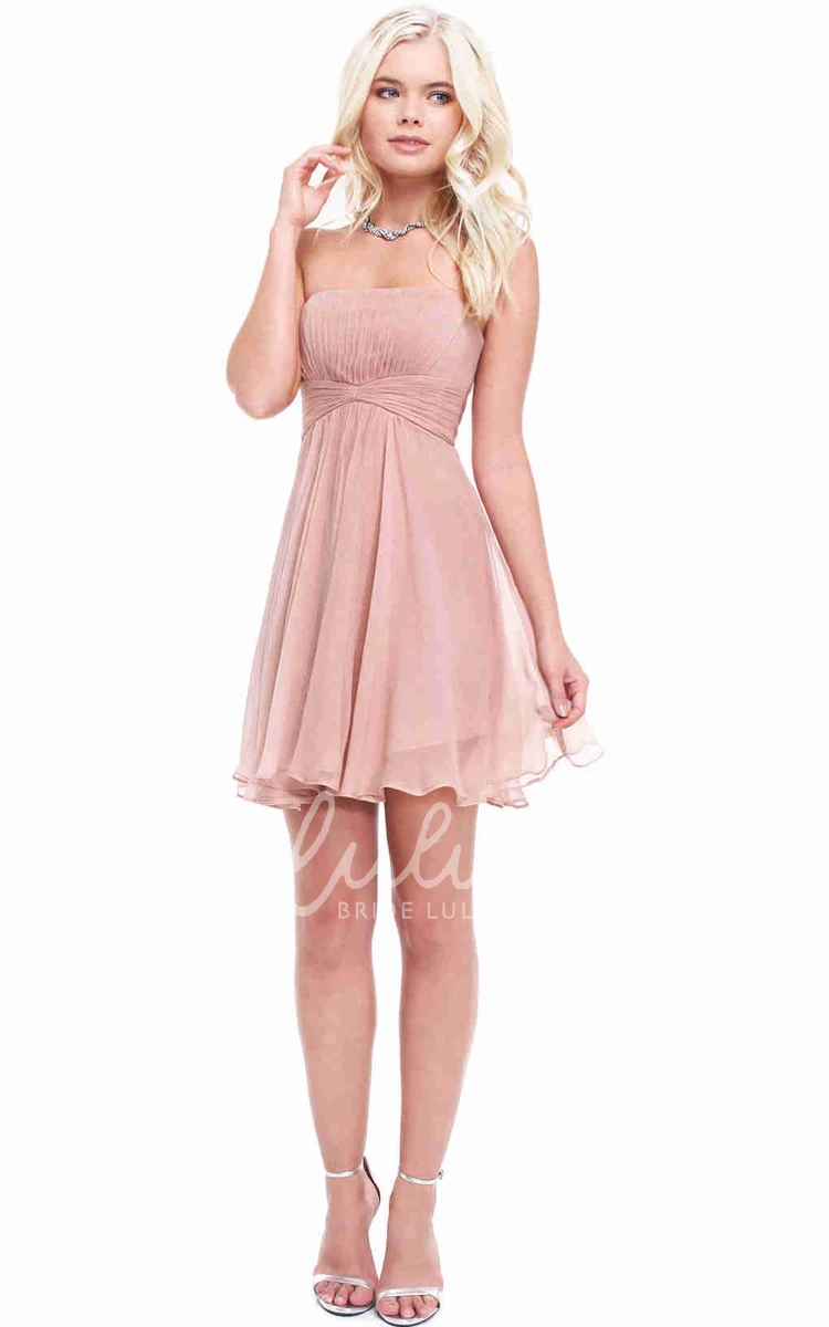 Strapless Mini A-Line Tulle Bridesmaid Dress with Pleats Modern Prom Dress