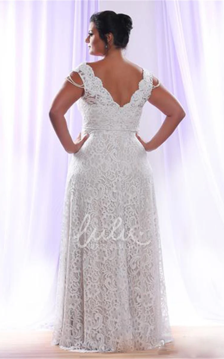 A Line V-neck Lace Zipper Low-V Back Wedding Dress