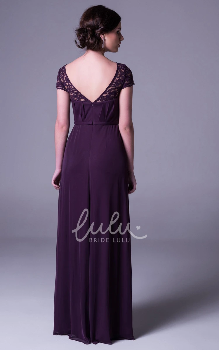 Caped Chiffon Bateau Neck Bridesmaid Dress with Lace and Ruching Unique Bridesmaid Dress