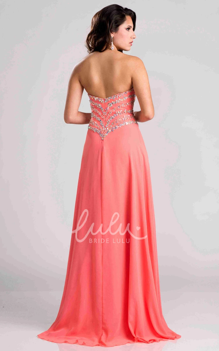 Crystal Detailed Sweetheart Chiffon A-Line Prom Dress Modern Prom Dress