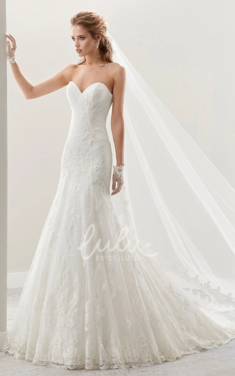 Lace Sweetheart Wedding Dress with Brush Train and Pleated Details