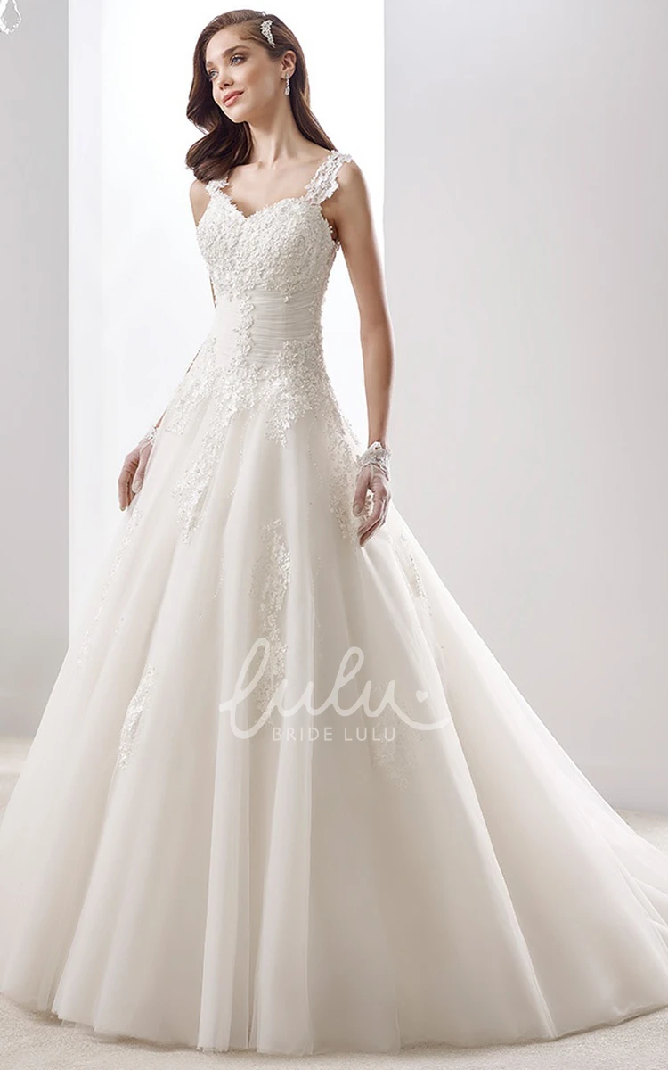 Appliques Straps Illusive Back Sweetheart A-line Lace Bridal Dress