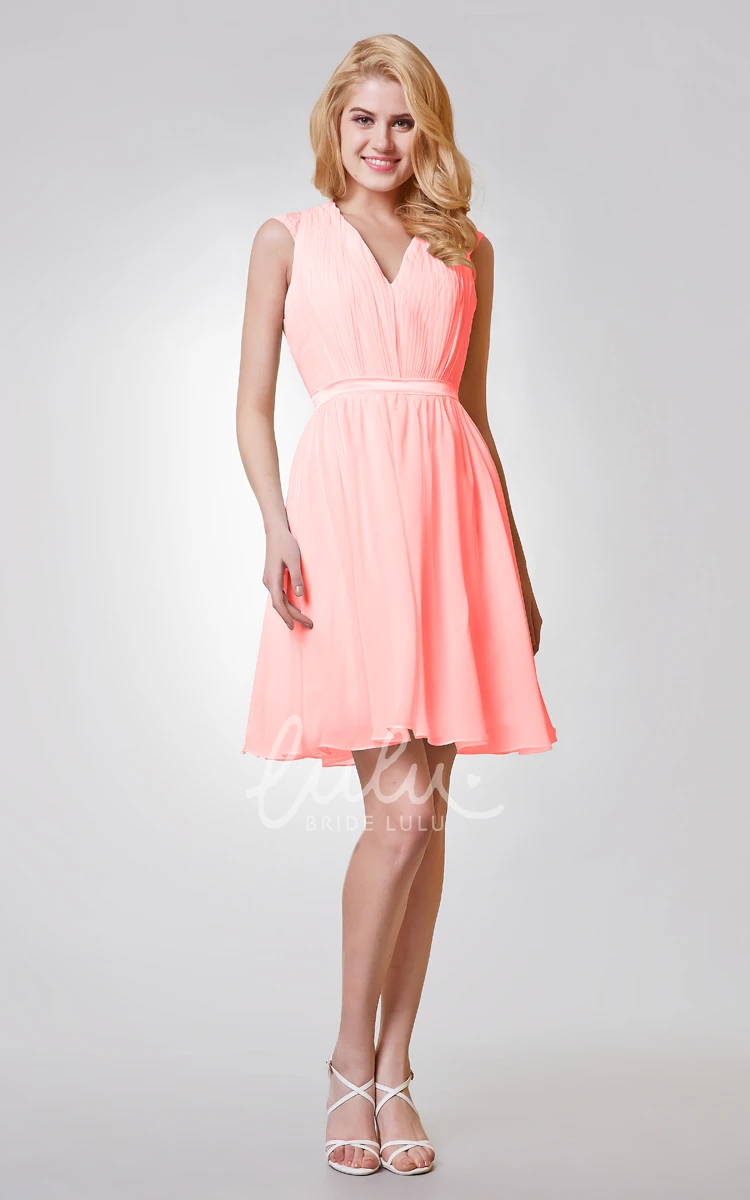 A-line Chiffon Bridesmaid Dress with V-neck Applique and Keyhole