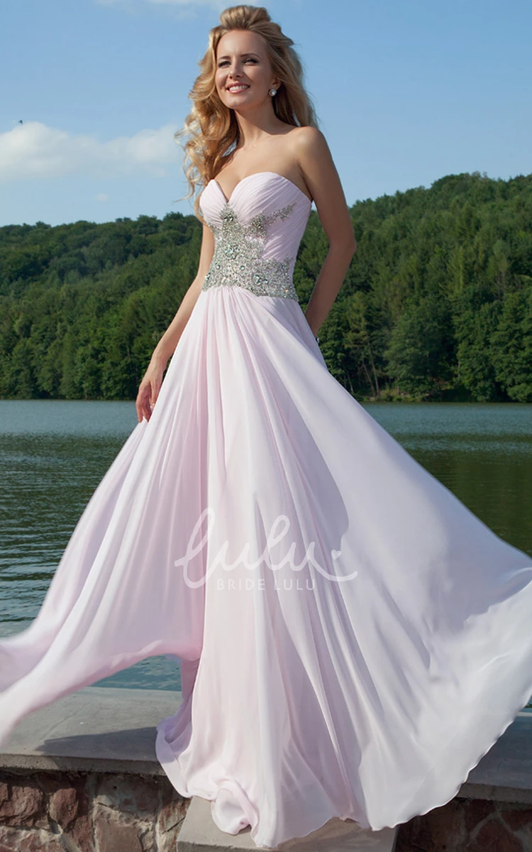 Chiffon Sweetheart Maxi Prom Dress with Beading and Ruching