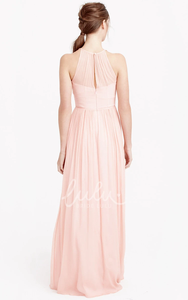 High Neck Chiffon Bridesmaid Dress Sleeveless Pleated