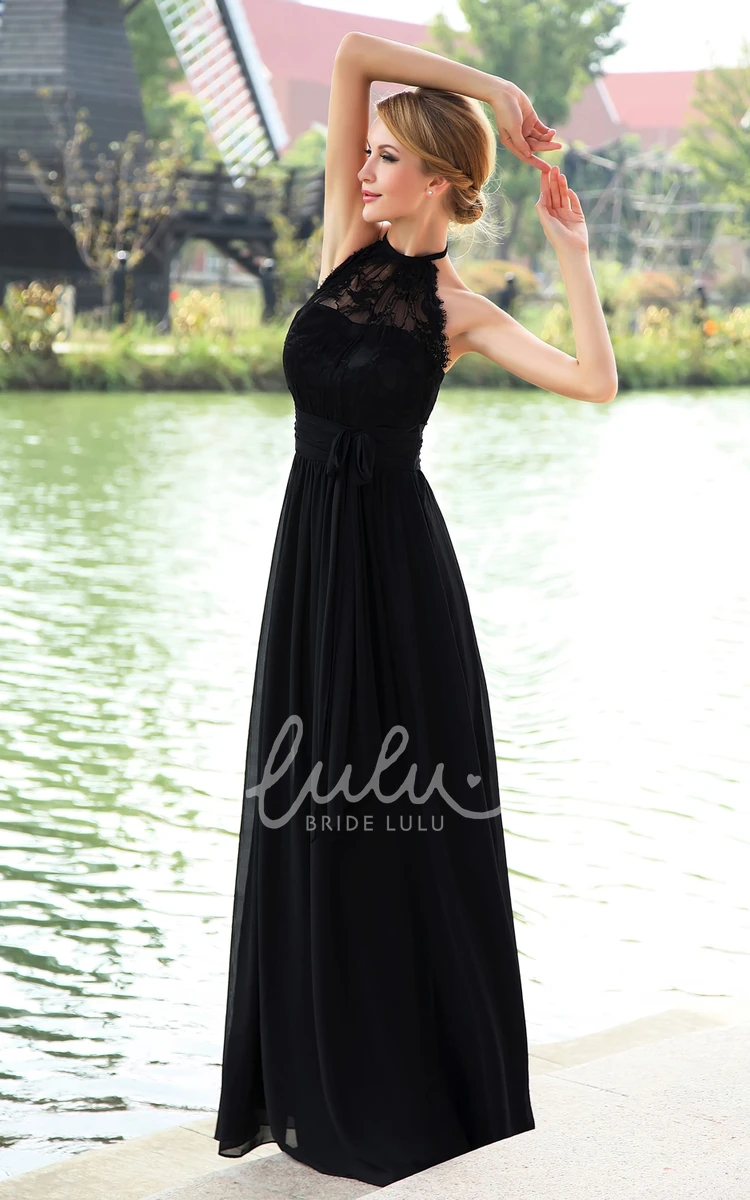 Halter Chiffon Floor-Length Dress with High Neck for Formals